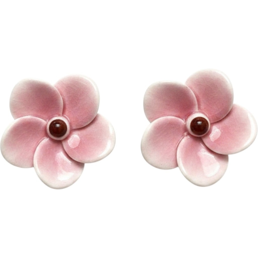 Aynsley China England Vintage Pink White Porcelain Flower Clip On Earrings